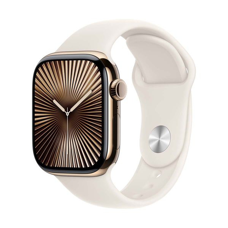 Watch series 10 GPS + cellular 42mm gold titanium case with starlight sport band - m/l image number null