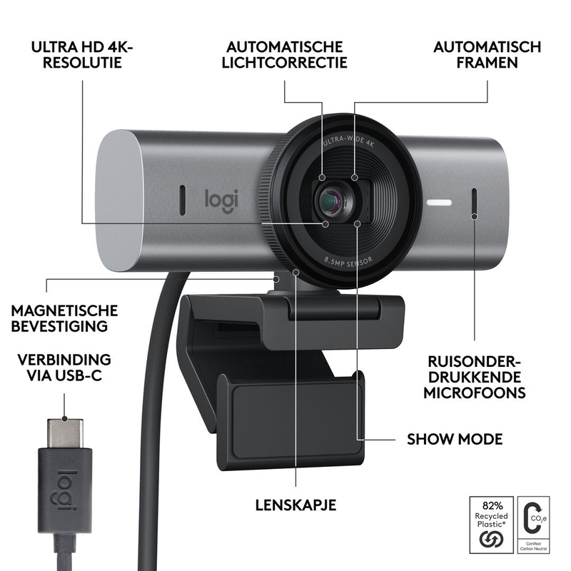 Logitech master series mx brio / live streaming camera / colour / 8.5 mp / 3840 x 2160 / 4k, 1080p / audio / USB-c, , medium-null