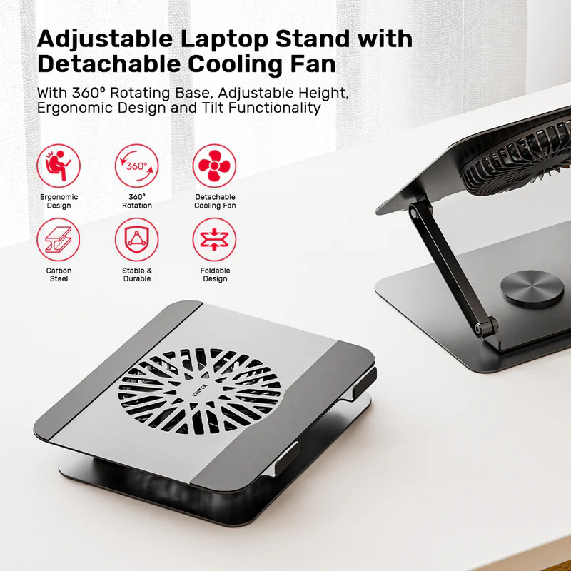 Unitek ot1098a laptop stand with 360 rotation & detachable cooling fan, , medium-null