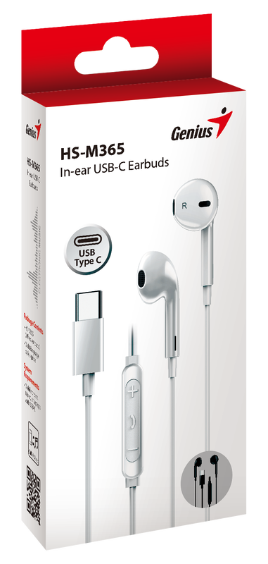 Genius mobile headset in-ear USB-c inline control hs-m365 white, , medium-null