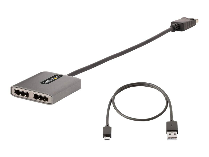 Startech.com 2-port displayport mst hub, dual 4k 60hz, dp to 2x displayport monitor adapter, dp 1.4 multi-monitor video adapter w/ 1ft built-in cable, USB powered, windows only - multi stream transport hub (mst14dp122dp) - hub - 1 x displayport + 1 x micr, , medium-null