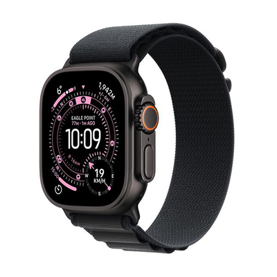 Apple Watch Ultra 3 + Cellular 49mm Black Titanium Case with Black Alpine Loop - Medium, Black titanium, medium