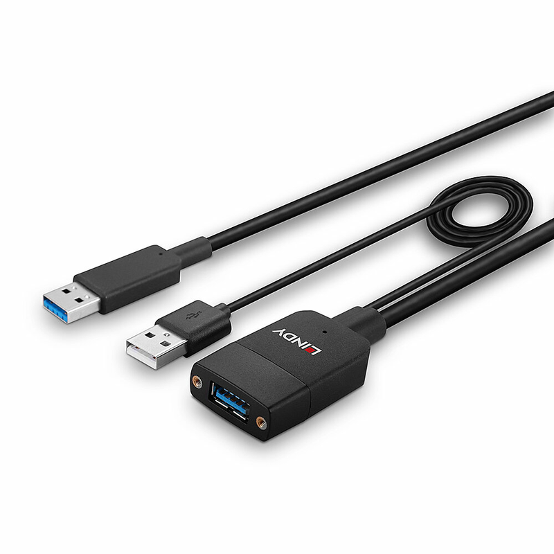 Lindy hybrid - USB extension cable - USB type a (m) to USB, USB type a - USB 3.2 Gen 2 - 35 m - black-null