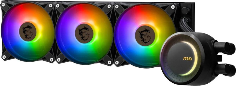 Msi mag coreliquid e360 argb aio liquid CPU cooler 360mm 3x120mm argb fans rotatable block intel AMD black-null