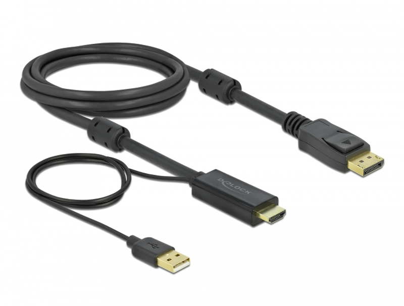 Delock - video / audio cable - HDMI, USB (power only) male to displayport male - 2 m - triple shielded - black - 4k support-null