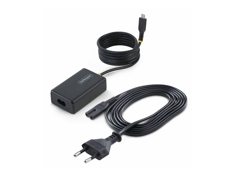 Startech 65w USB-c laptop charger with 1.5m tethered USB-c cable pd 3.0 eu plug black-null