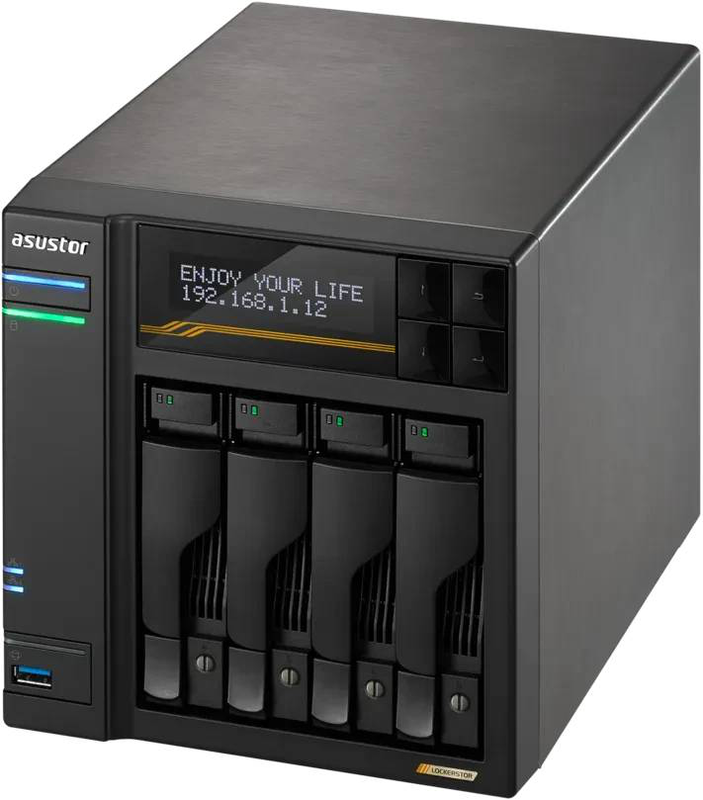 Asustor lockerstor 4 Gen3 as6804t 4-bay nas AMD ryzen v3c14 16GB ecc ddr5 quad m.2 nvme dual 10GBe diskless black-null