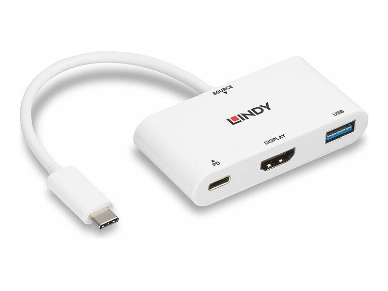 Lindy 43340 USB-c to HDMI 4k converter USB-a 3.2 port 100w pd black-null