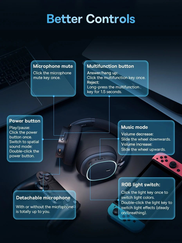 Product image: Baseus wireless headphones for PS5/pc/switch gaming aequr gh02 black, , medium-null