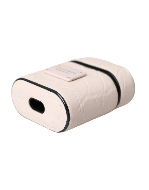 Light pink leather metal logo plaque AirPods case-null