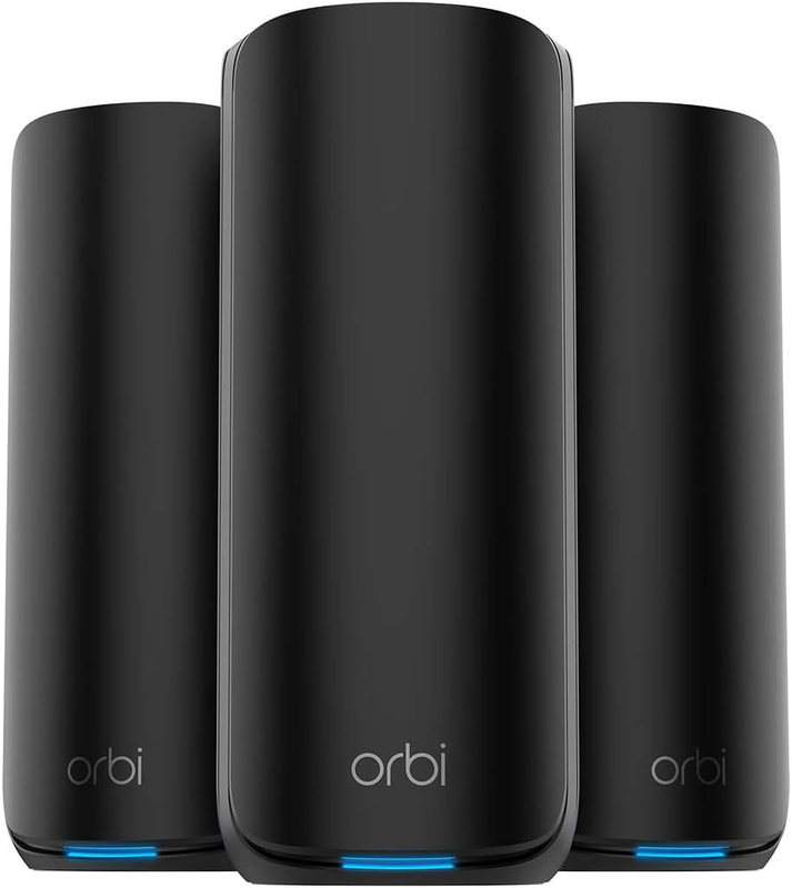 Netgear orbi 870 rbe873b tri-band Wi-Fi 7 mesh system 3-pack be21000 10g wan 2.5G lan 9000 sq ft black-null