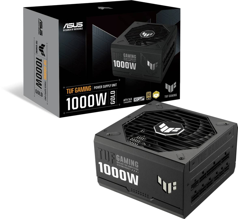 Asus tuf gaming 1000g 1000w atx power supply 80 plus gold fully modular atx 3.0 pcie 5.0 12vhpwr axial-tech black-null