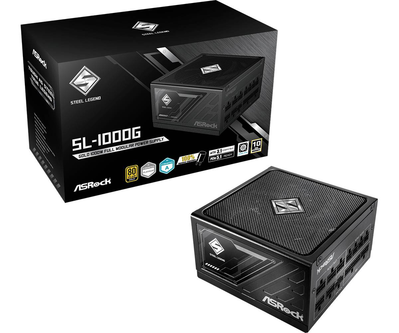 Asrock steel legend sl-1000g 1000w atx 3.1 fully modular power supply 80 plus gold cybenetics platinum 12v-2x6 black-null