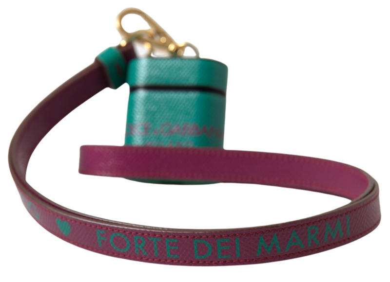 Green maroon calf leather logo print strap AirPods case-null