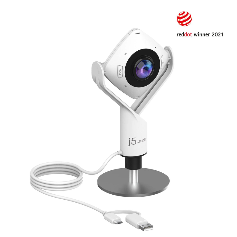 J5create jvcu360 360 degree all around meeting webcam full HD 1080p omnidirectional mic USB-c black jvcu360-n-null