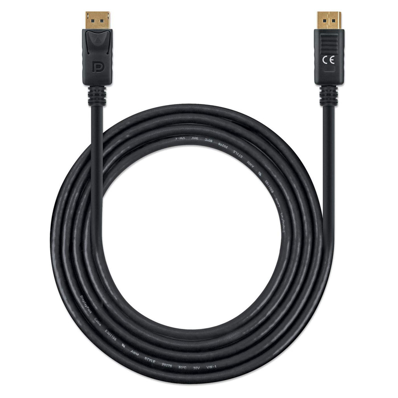 Manhattan displayport 1.4 cable, 8k@60hz, 2m, pvc cable, male to male, with latches, fully shielded, black, lifetime warranty, polybag - displayport cable - displayport (m) to displayport (m) - displayport 1.4 - 300 v - 2 m - 4k120hz support, 8k60hz suppo-null