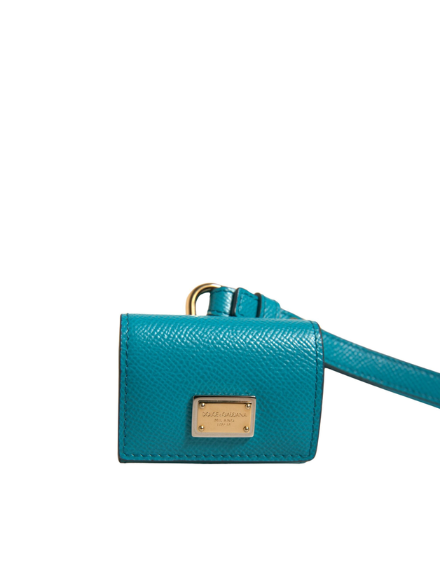 Green logo plaque leather gold metal strap AirPods case-null
