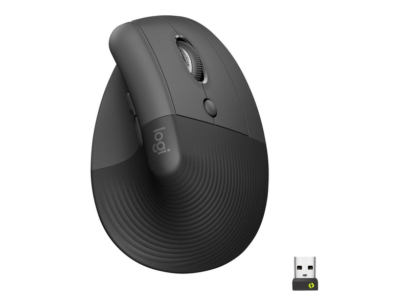Logitech lift for business / vertical mouse / ergonomic / 6 buttons / wireless / bluetooth, 2.4 GHz / logitech logi bolt USB receiver / graphite, , medium-null