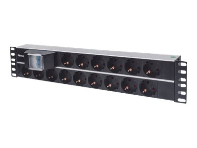 Intellinet 19" 2u rackmount 15-way power strip / german type", with double Air switch, 3m power cord / power strip (rack-mountable) / ac 250 v / input: cee 7/4 / output connectors: 15 (power cee 7/3) / 2u / 19" / 3 m cord / germany / black, , medium