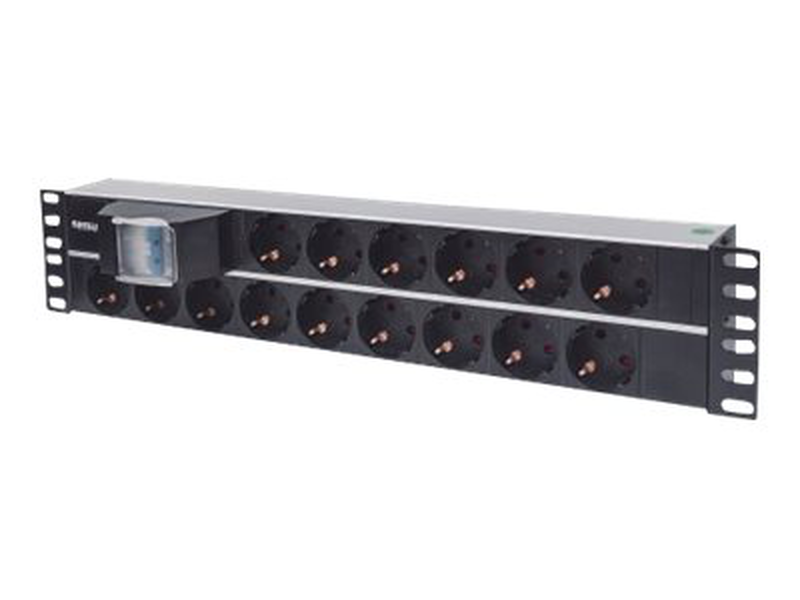 Intellinet 19" 2u rackmount 15-way power strip / german type", with double Air switch, 3m power cord / power strip (rack-mountable) / ac 250 v / input: cee 7/4 / output connectors: 15 (power cee 7/3) / 2u / 19" / 3 m cord / germany / black, , medium-null