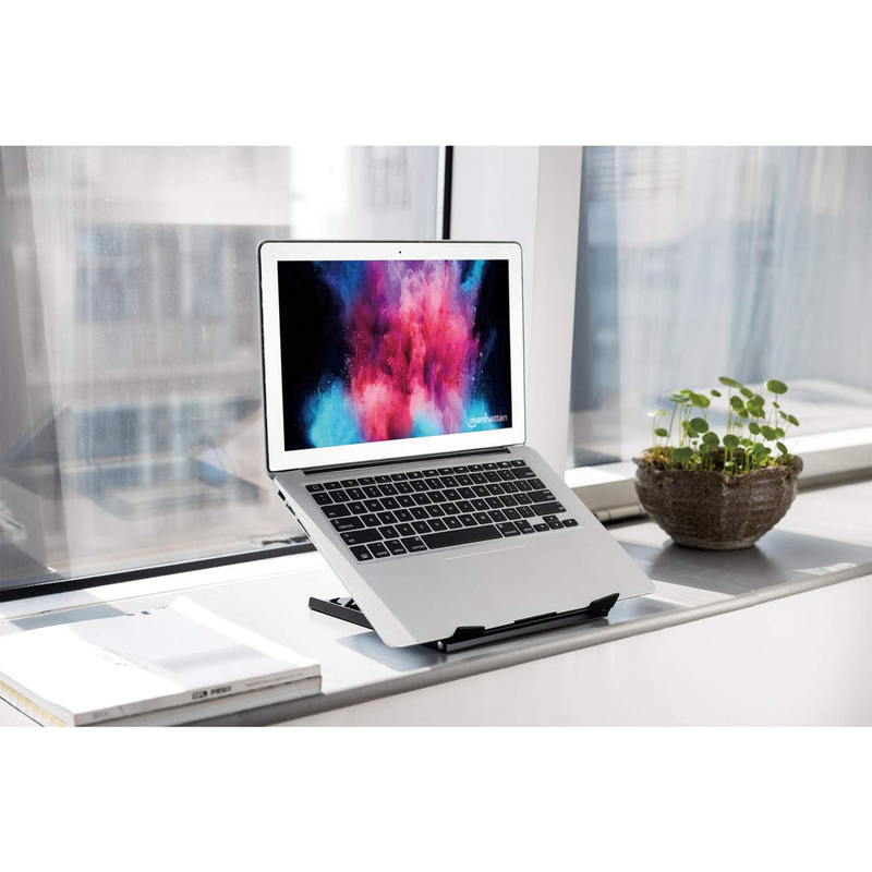 Manhattan laptop and tablet stand, adjustable (5 positions), suitable for all tablets and laptops up to 15.6", portable and lightweight, steel, black, lifetime warranty - notebook / tablet stand - 10" - 15.6" - black, , medium-null