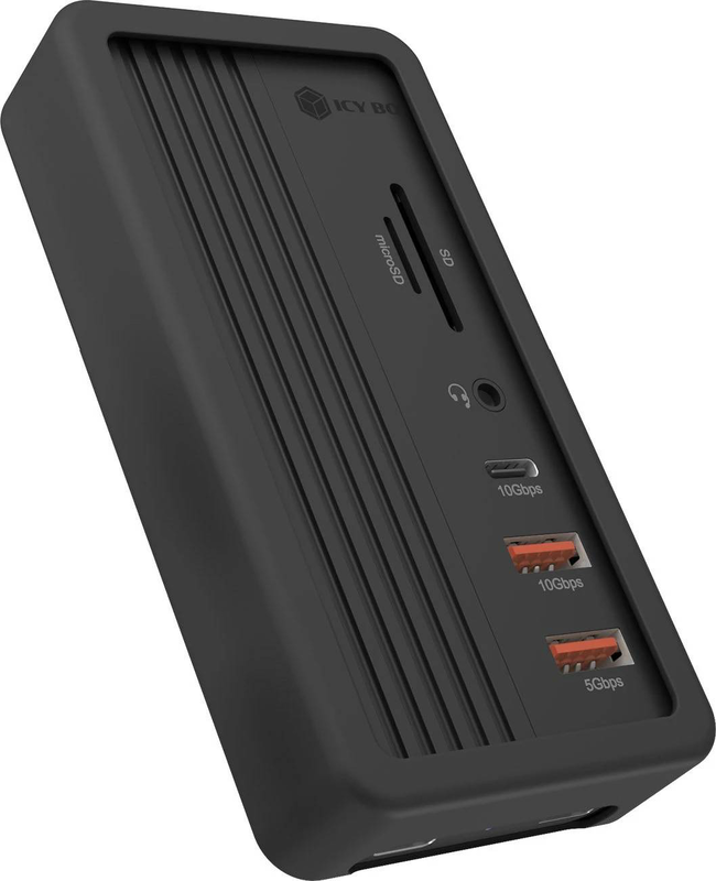 Icy box ib-dk4072m-cu31 USB-c 10-in-1 docking station m.2 nvme SSD bay HDMI 4k 60hz gigabit lan 100w pd black-null