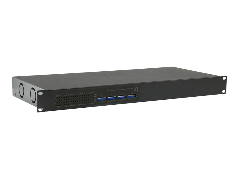Levelone fgp-3400w380 34-port fast ethernet poe+ switch | 380w | rack-mountable, , medium-null