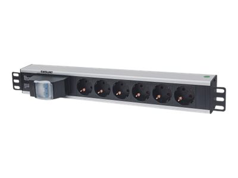 Intellinet 19" 1.5u rackmount 6-way power strip - german type", with double Air switch, no surge protection, 1.6m power cord - power distribution unit (rack-mountable) - output connectors: 6 - 1.5u - 19", , medium-null