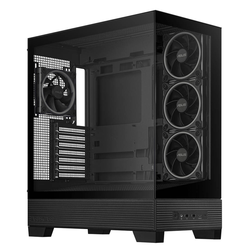 Asus a31 plus tg argb black atx mid-tower pc case panoramic tempered glass 4x 120mm argb fans btf-ready-null
