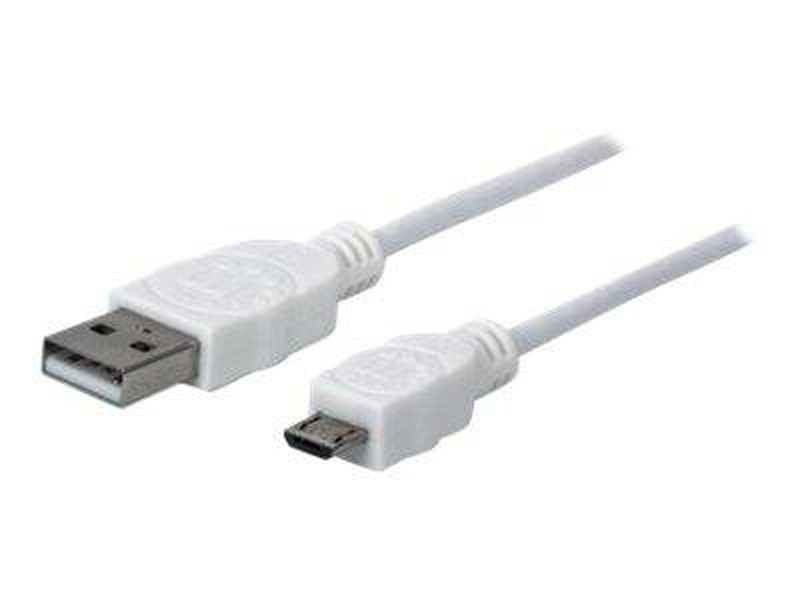 Manhattan USB-a to micro-USB cable, 1m, male to male, white, 480 mbps (USB 2.0), equivalent to startech USBpaub1mw, hi-speed USB,-null