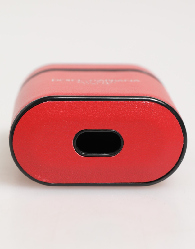Red white calfskin leather logo flip holder AirPods case-null