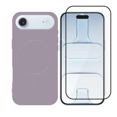 iPhone 17 Air MagSafe silicone case & full face glass purple set case &kappa;&iota;&nu;&eta;&tau;&omicron;ύ &, Purple, medium