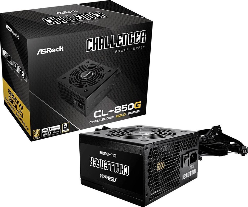 Asrock challenger cl-850g 850w atx 3.1 non-modular power supply 80 plus gold pcie 5.1 12v-2x6 black-null