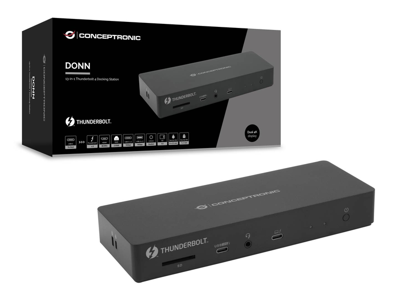 Conceptronic donn30b 13-in-1 thunderbolt 4 docking station, dual display 8k/4k, HDMI 2.1, 96w pd, 2.5GBe, sd 4.0-null