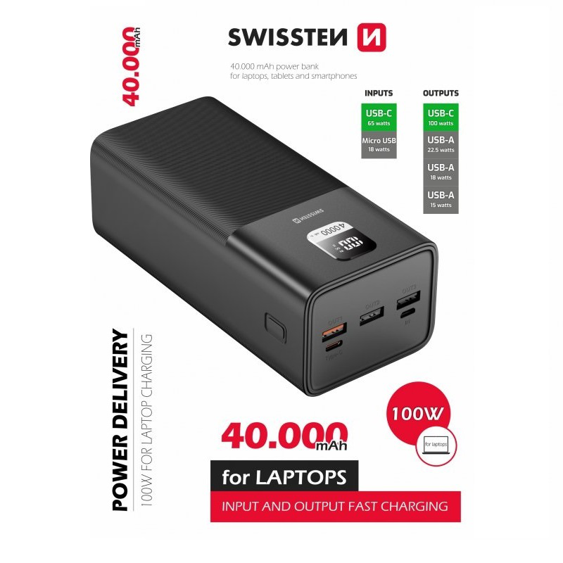 Swissten power line 40000mAh 100w powerbank black, , medium image number null