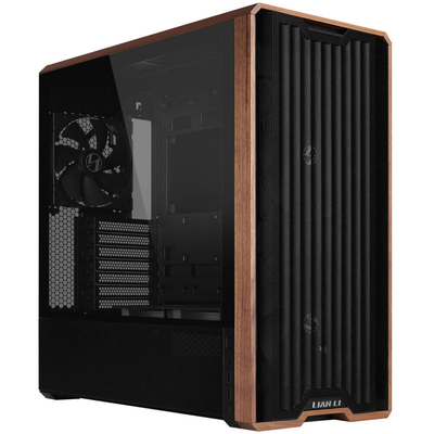 Lian li lancool 217 wood accent atx pc case 5 fans included, Black, medium