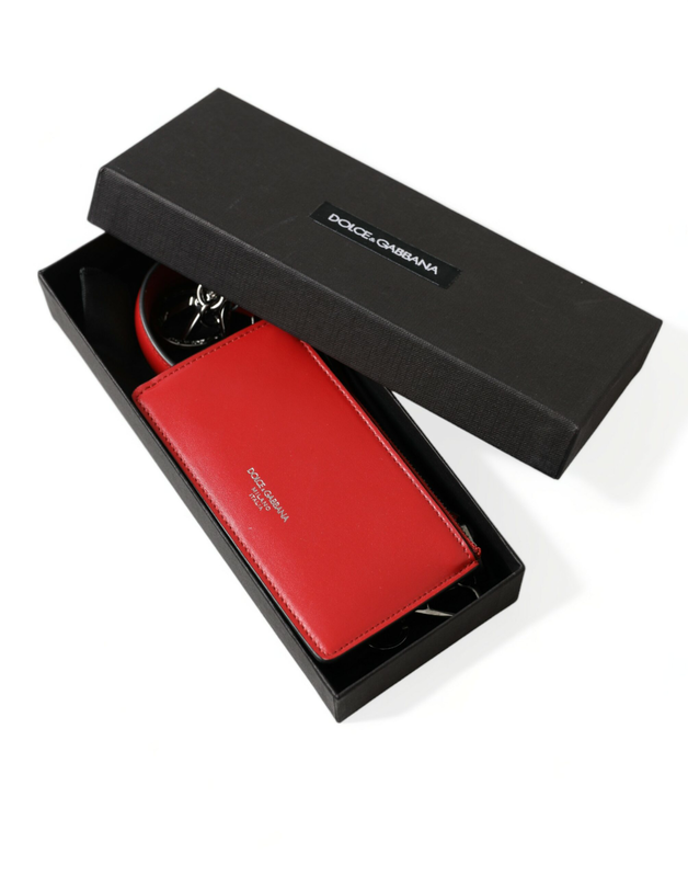 Red leather silver metal logo strap pouch AirPods case-null
