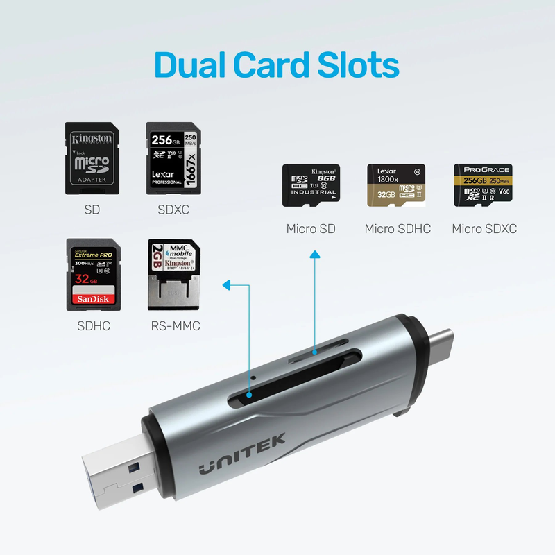 Unitek r1010a card reader USB-a/c 3.0 to micro sd/sd, , medium-null