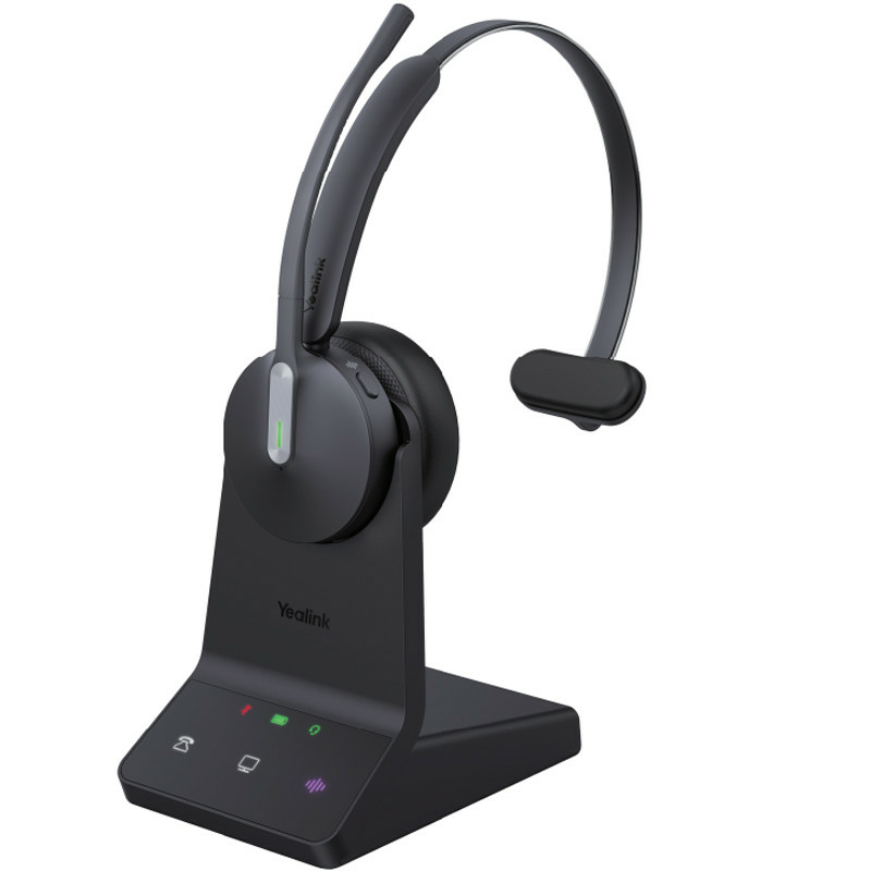 Yealink wh64 hybrid mono teams dect and bluetooth wireless headset on-ear 3-mic dual busylight base included black-null