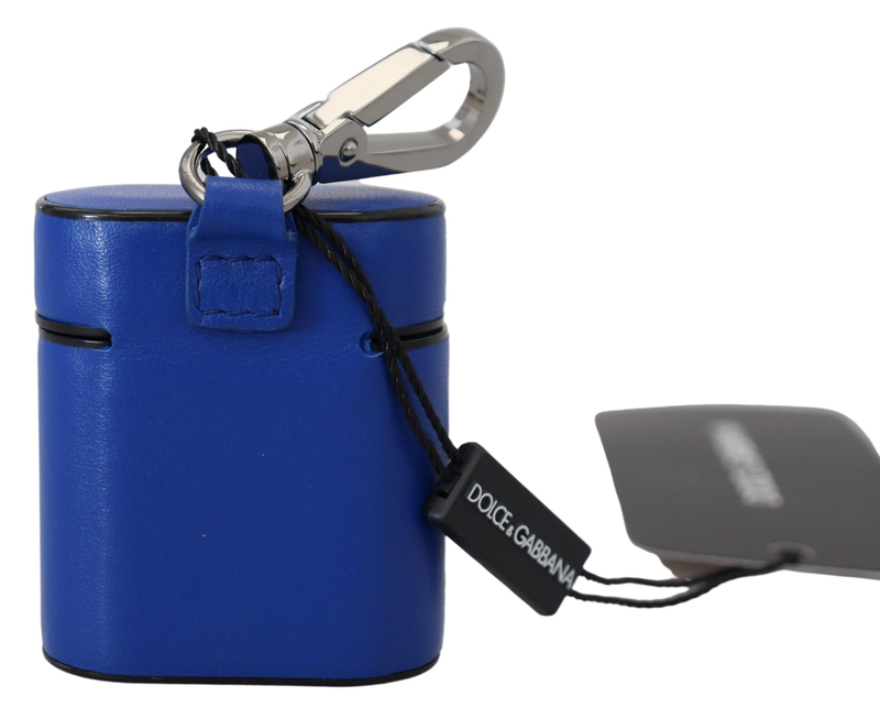 Blue leather silver metal logo AirPods case-null