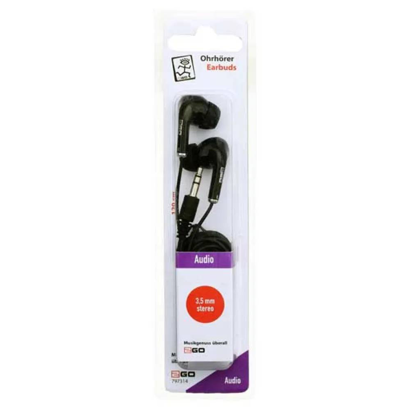 2go stereo in-ear earphones black wired 3.5mm jack with microphone for music and calls-null