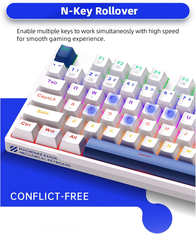 Machenike k500-b87 white/blue wired gaming keyboard 87 blue switch keys, , medium-null
