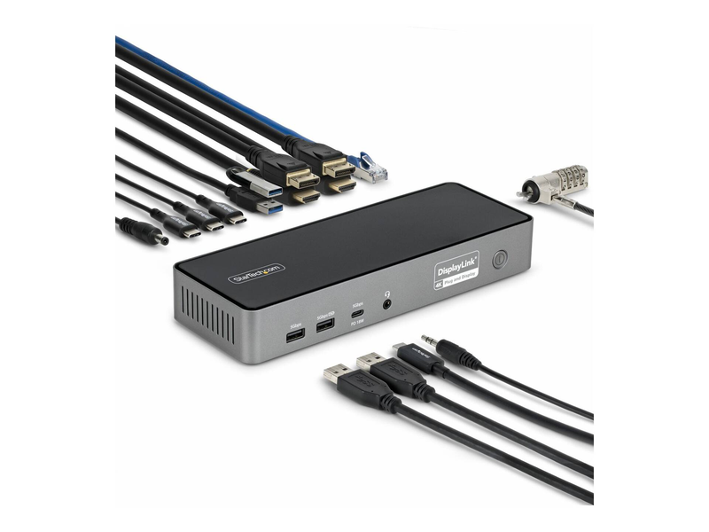 Startech dk30c2dpeprue USB-c USB-a hybrid displaylink docking station dual 4k60 2x dp 2x HDMI 2.5GBe 100w pd taa-null