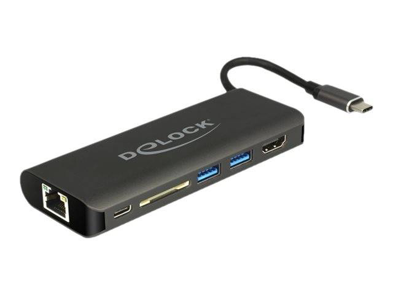Delock 87721 USB-c 3.1 docking station HDMI 4k 30hz gigabit lan 2x USB 3.0 60w power delivery space grey-null