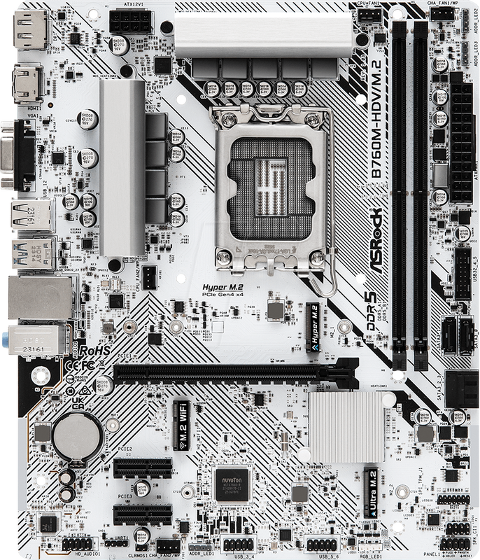 Asrock b760m-h/m.2 ddr5 micro-atx motherboard lga 1700 intel b760 pcie 4.0 dual m.2 USB-c HDMI dp gbe black-null