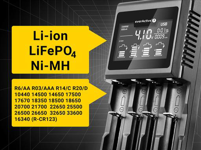 Charger for li-ion and ni-mh rechargeable cylindrical batteries everactive uc-4000