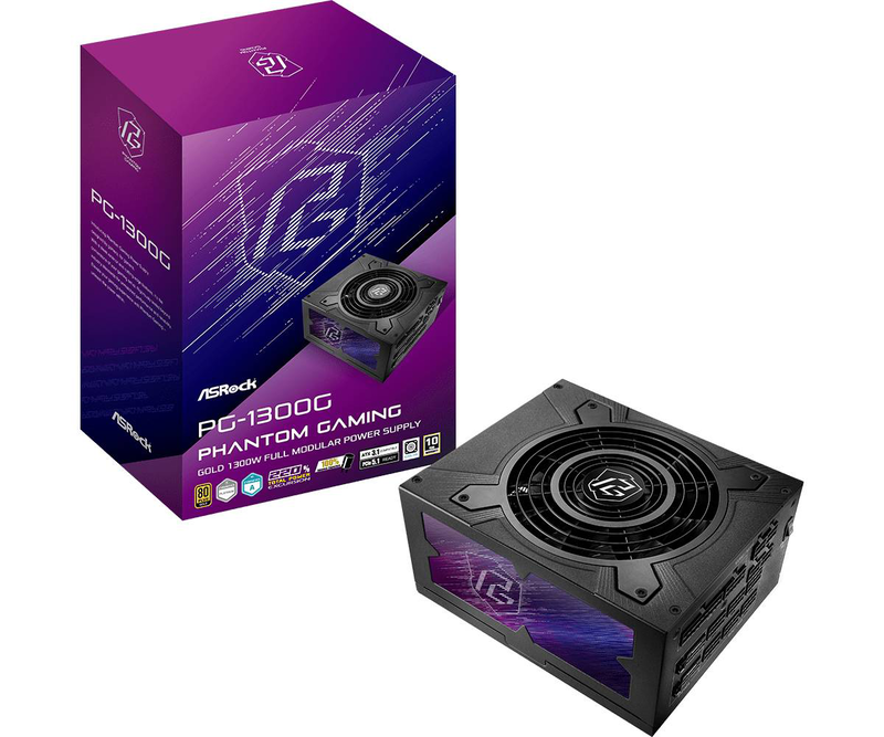 Asrock phantom gaming pg-1300g 1300w atx 3.1 psu 80+ gold cybenetics platinum fully modular pcie 5.1 12v-2x6 black-null