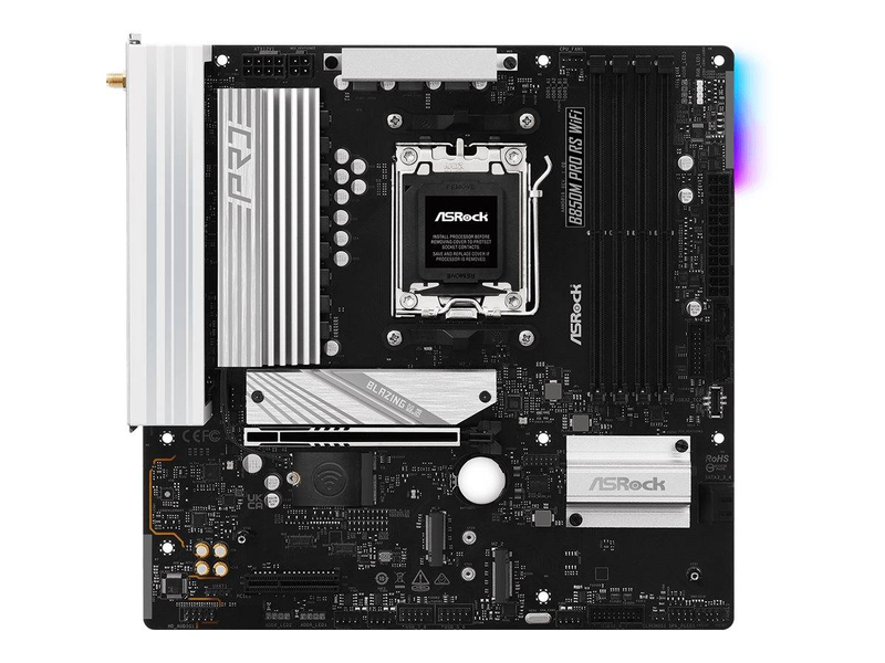 Asrock b850m pro rs Wi-Fi | am5 | AMD b850 | micro atx | ddr5 8000+ oc | pcie 5.0 x16 | 3&times; m.2 | Wi-Fi 6e | 2.5G lan, , medium-null