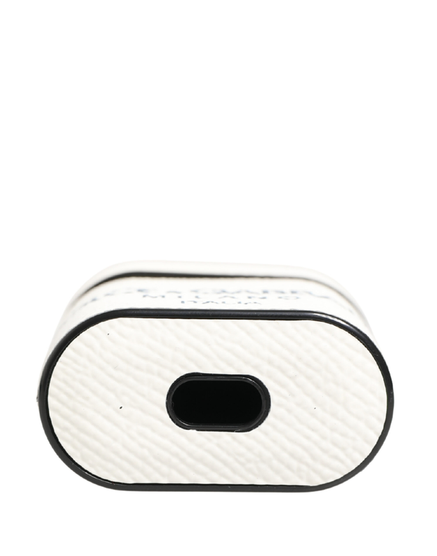White calf leather logo flip holder strap AirPods case-null