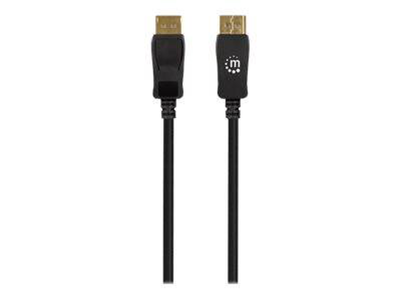 Manhattan displayport 1.4 cable, 8k@60hz, 3m, braided cable, male to male, with latches, fully shielded, black, lifetime warranty, polybag - displayport cable - displayport (m) latched to displayport (m) latched - displayport 1.4 - 3 m - 4k support, 8k su-null